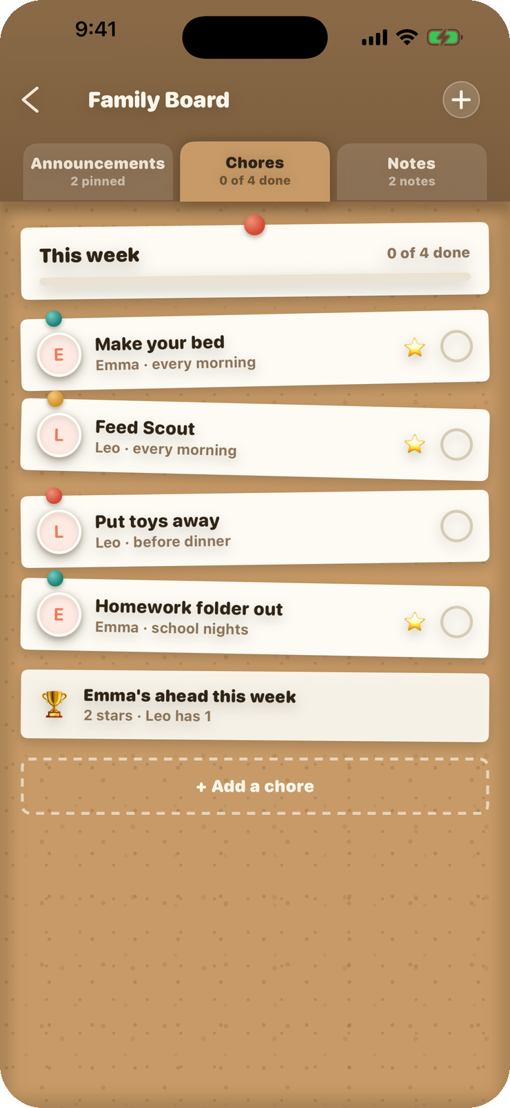 The chores board with stars.